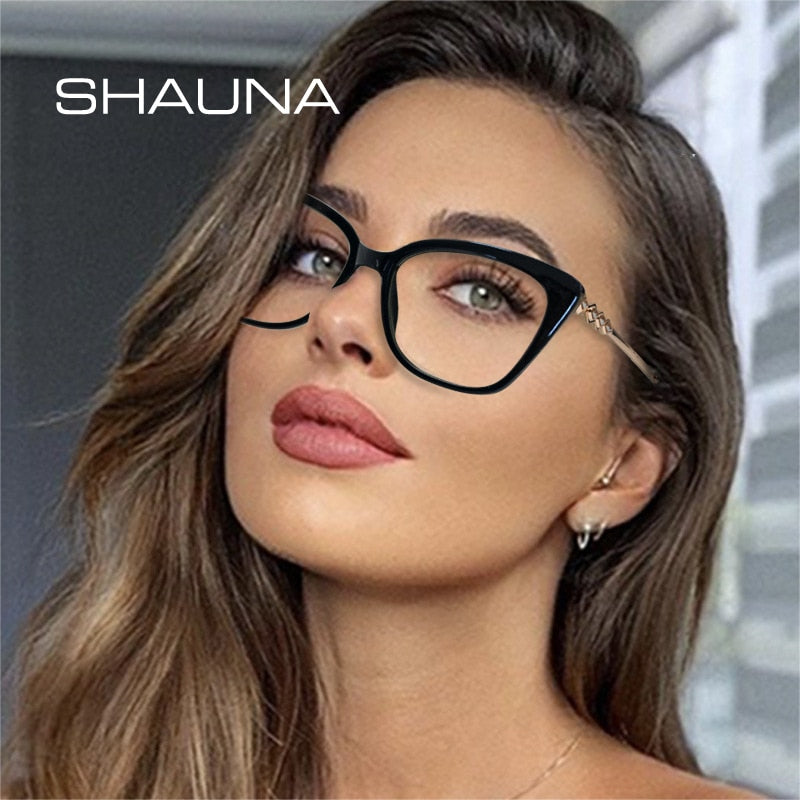 SHAUNA Retro Cat Eye Women Optical Eyeglasses Frame Fashion Clear Anti Blue Light Men Square TR90 Spring Hinge Glasses Frame
