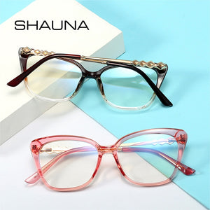 SHAUNA Retro Cat Eye Women Optical Eyeglasses Frame Fashion Clear Anti Blue Light Men Square TR90 Spring Hinge Glasses Frame